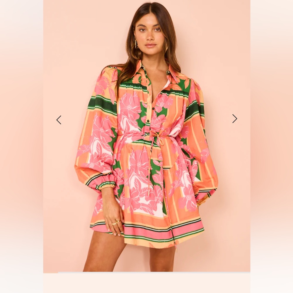 NWT By Nicola Sail Away Mini Billow Sleeve Dress In Rio Floral